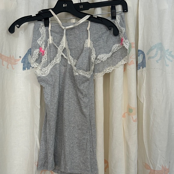 PINK Victoria's Secret Gray Chemise with Lace and Pink Bows M - Picture 3 of 6